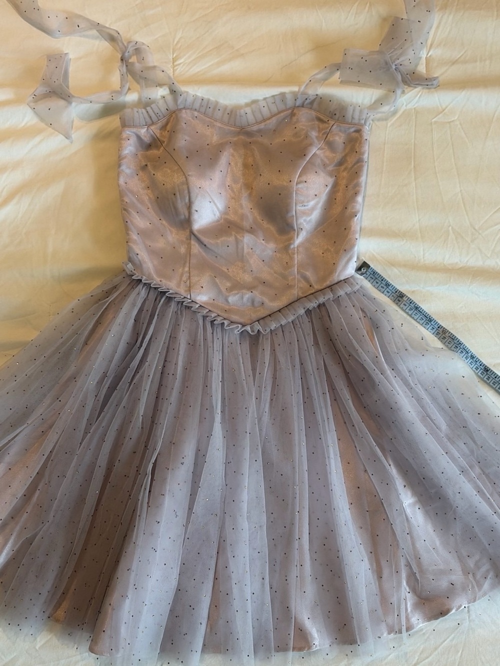 Elegant Lavender Tulle Prom Dress with Polka Dot Detail